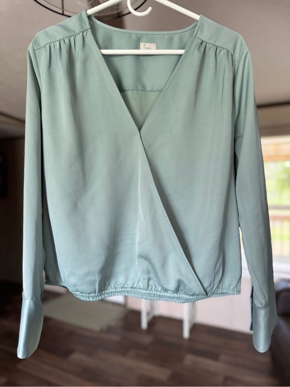 a new day Light Sage Wrap Blouse